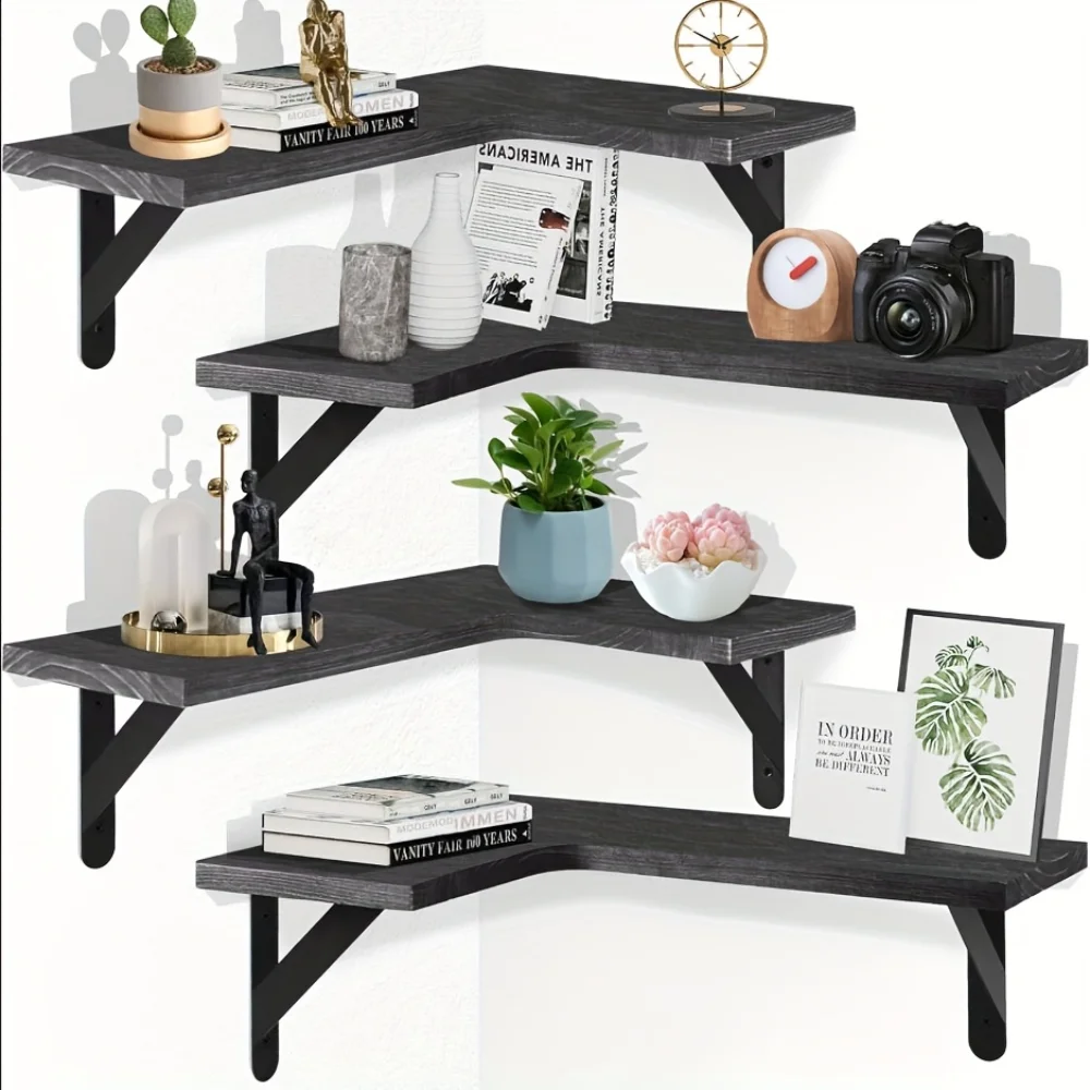 Commercial Kitchen Organiser - Natural Wood Grain Floating Shelves Wall-Mounted