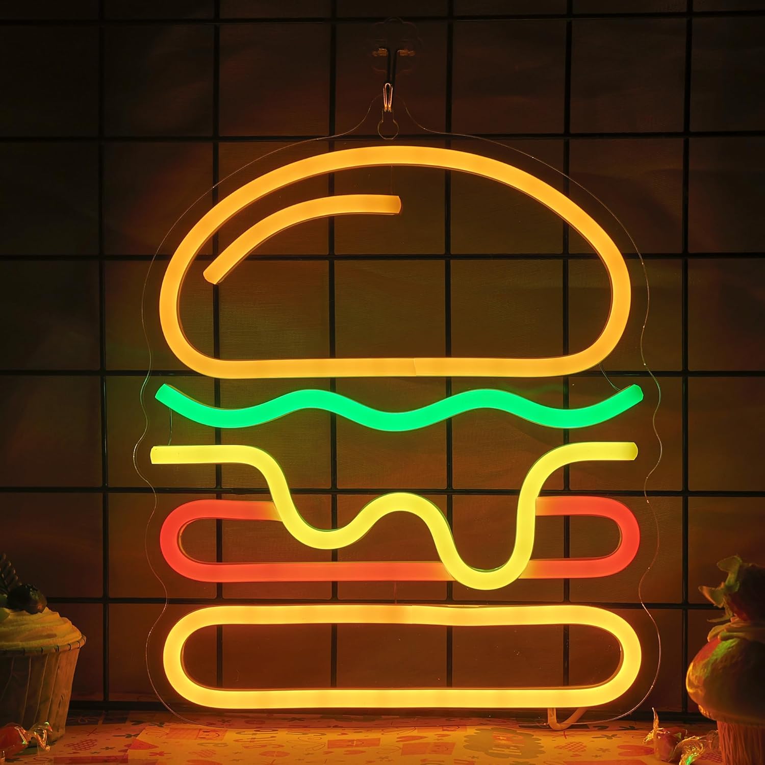 Commercial Kitchen Walls - Burger Neon Sign with Layered Cheese