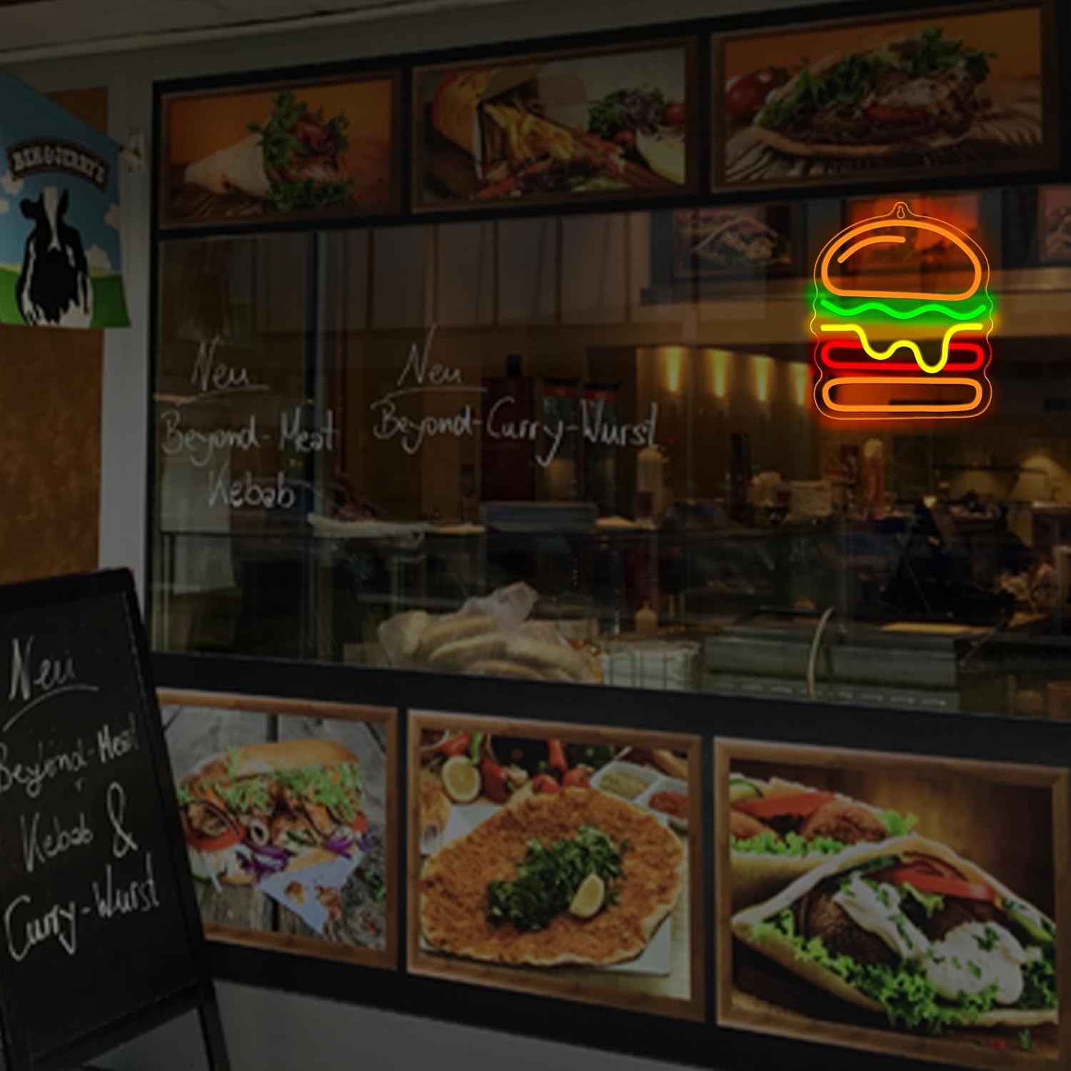 Burger Neon Sign with Layered  - Commercial Kitchen Walls ulasan dan harga