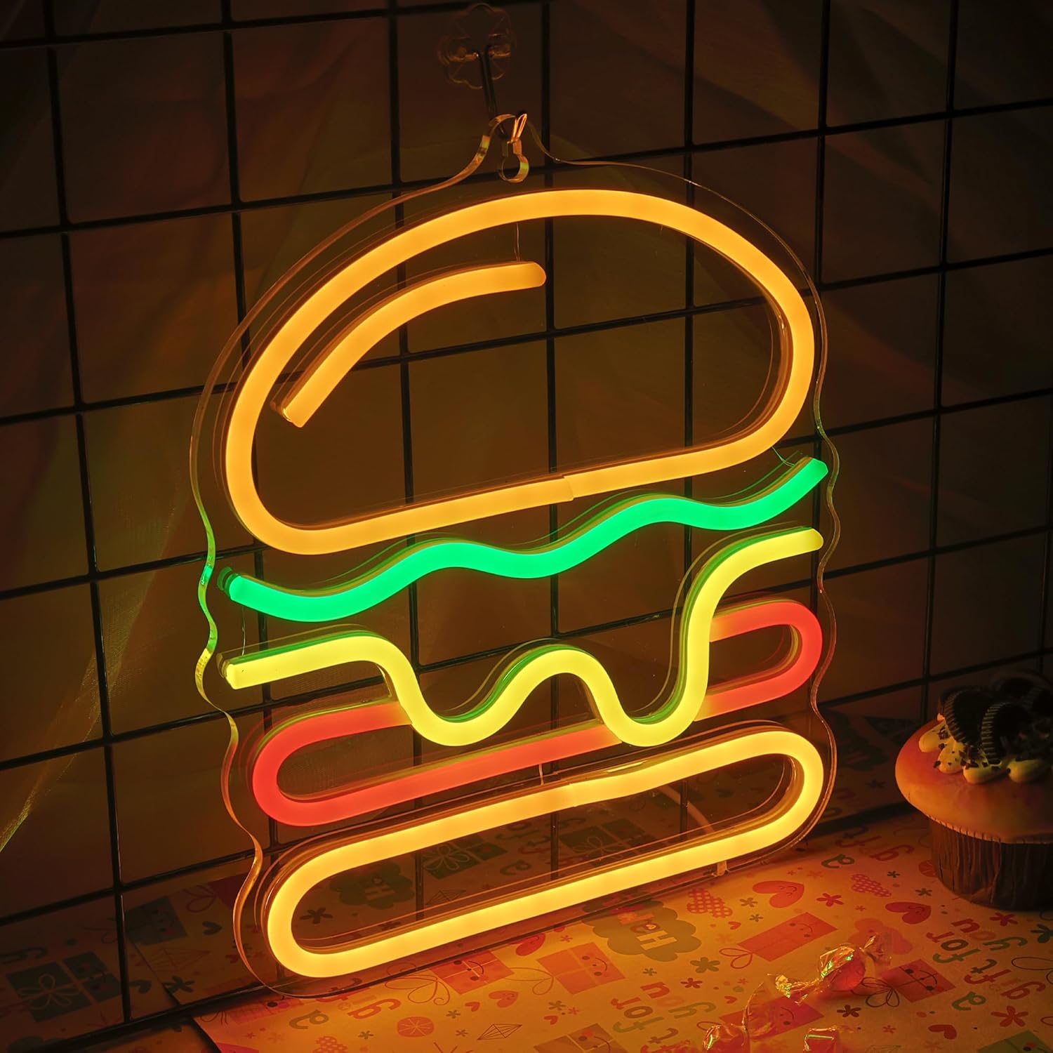 Burger Neon Sign with Layered  - Commercial Kitchen Walls ulasan dan harga