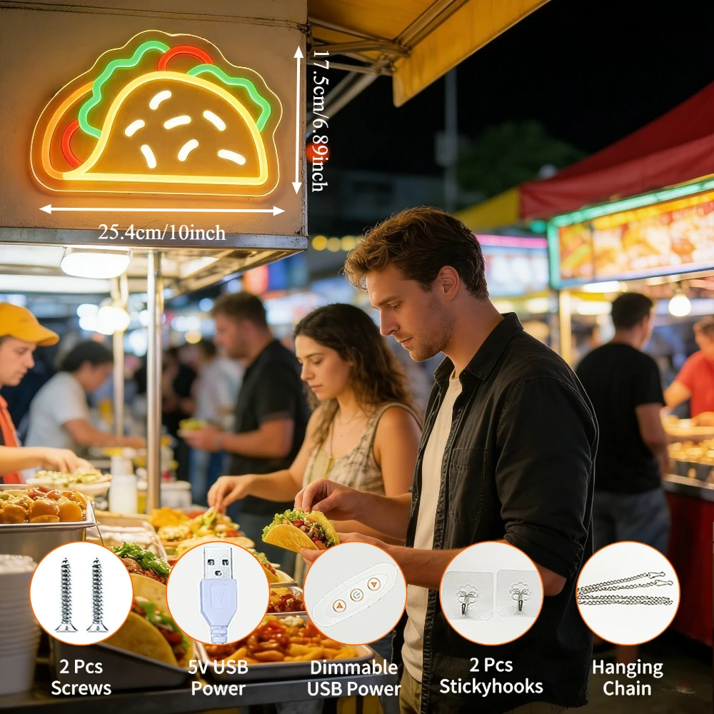 Taco Neon Sign LED USB Dimmabl - Commercial Kitchen Walls ulasan dan harga